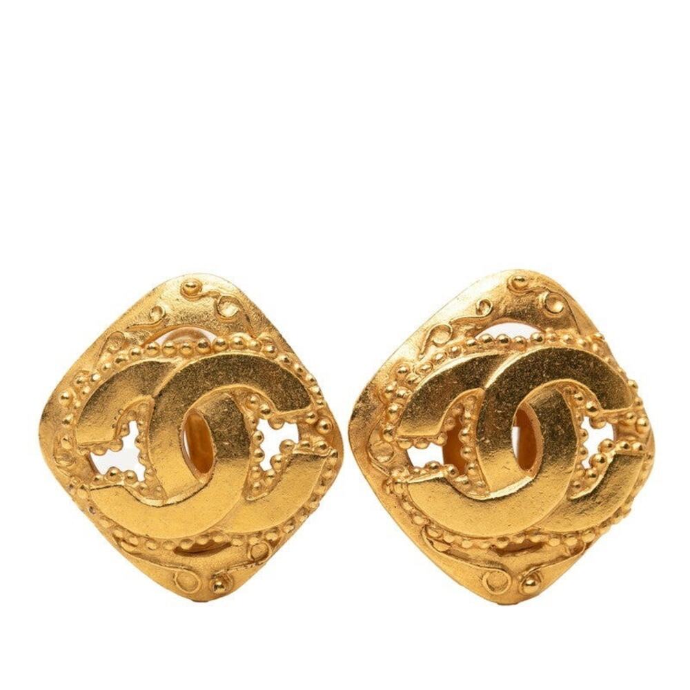 Chanel CC Logo Logo 96A Vintage Gold Plated Clip-On Earrings